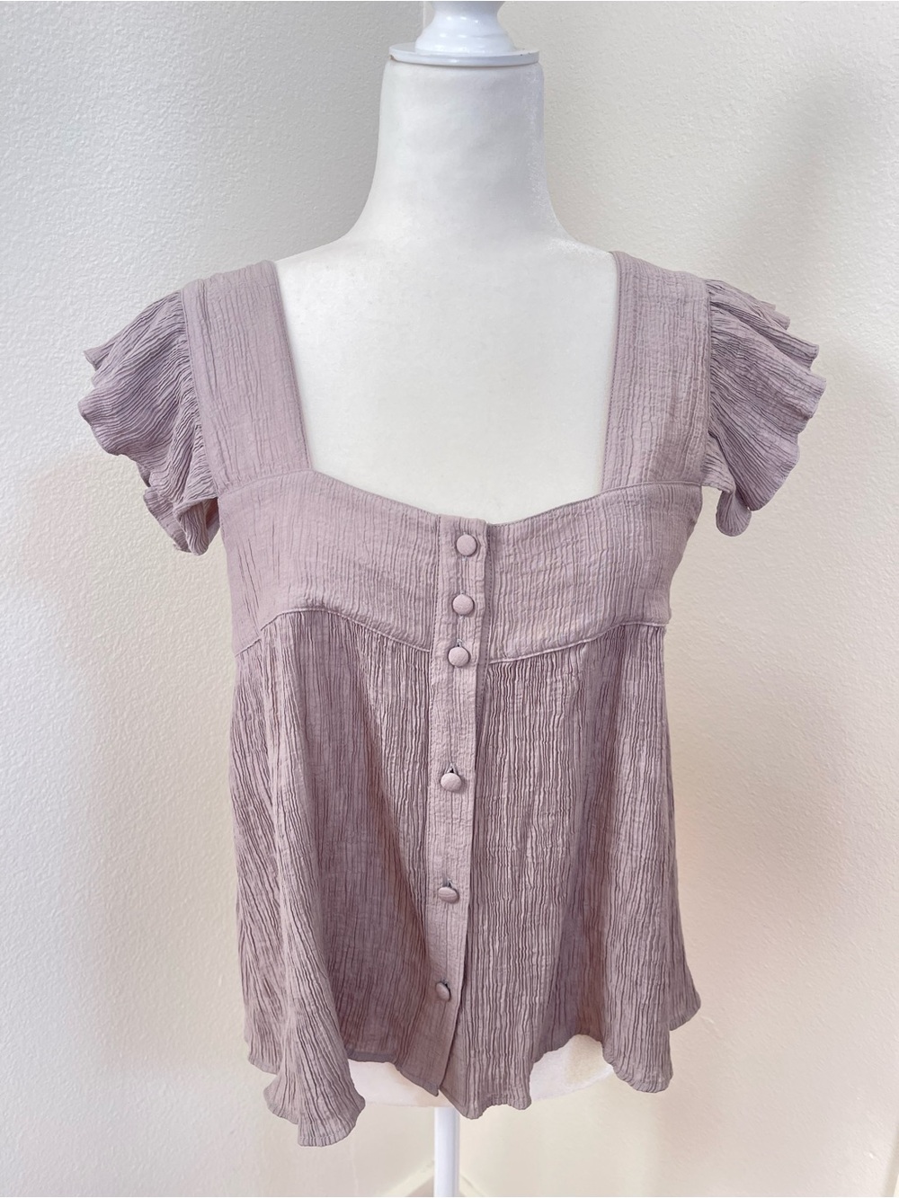 Zara Gray Square-Neck Button Front Blouse Size M